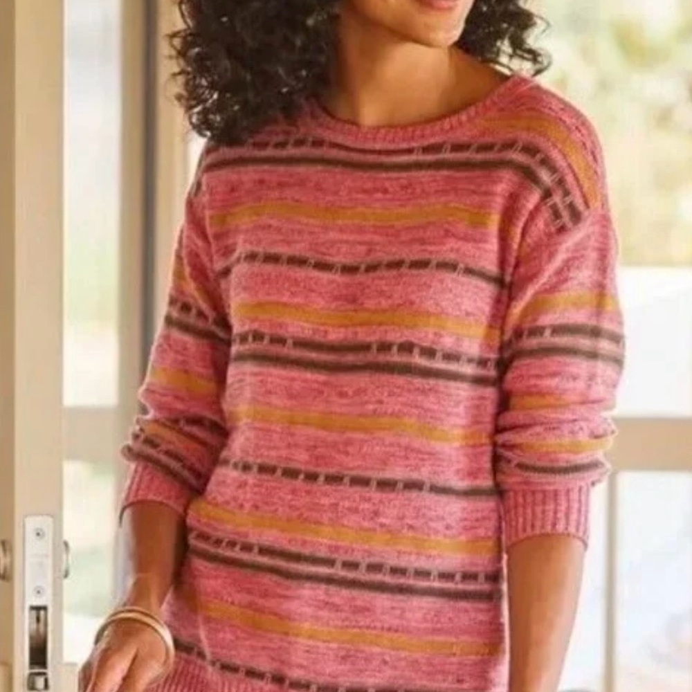 Womens Soft Surroundings Lisabetta Striped Pink Tunic Crewneck Cozy Sweater XL